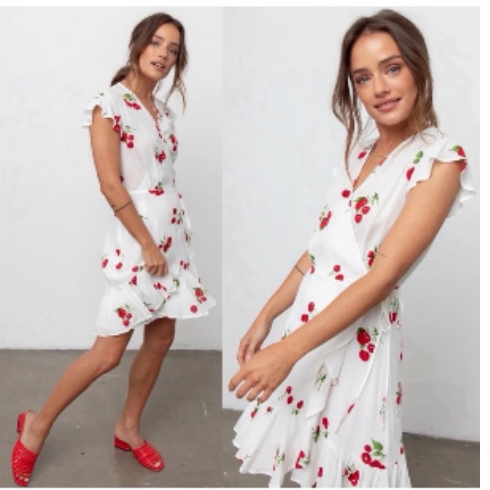 Rails White Wrap Dress with Red Cherry Print